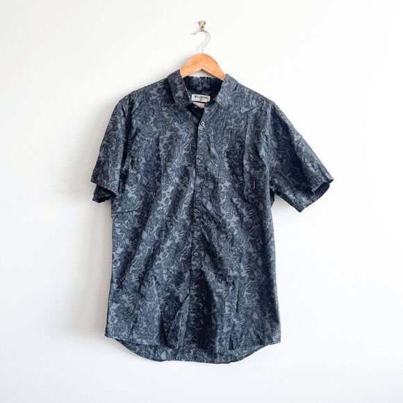 Billabong Mens Casual Button Down Tailored Fit Stretch Shirt Floral Black Large - Picture 1 of 6